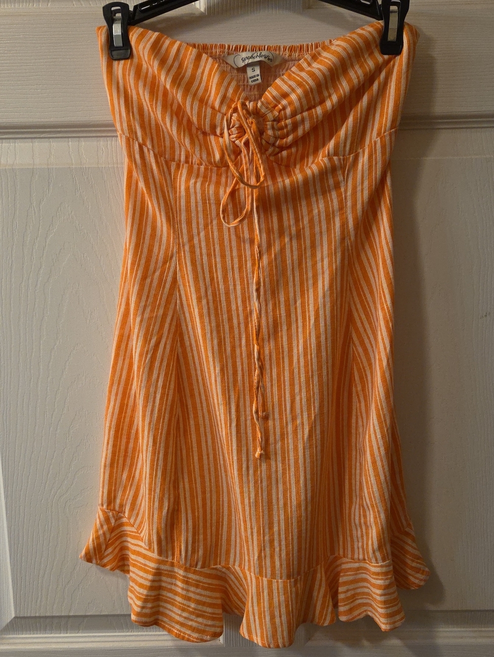 Speechless Orange and White Striped Mini Skirt with Ruffle Hem